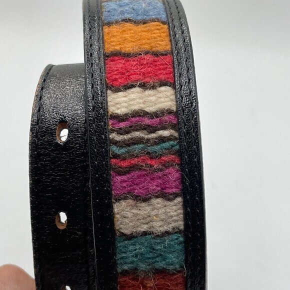 Vintage Indian Blanket Inset Black Leather Removable Buckle Waist Belt 25"-29" - Picture 3 of 10